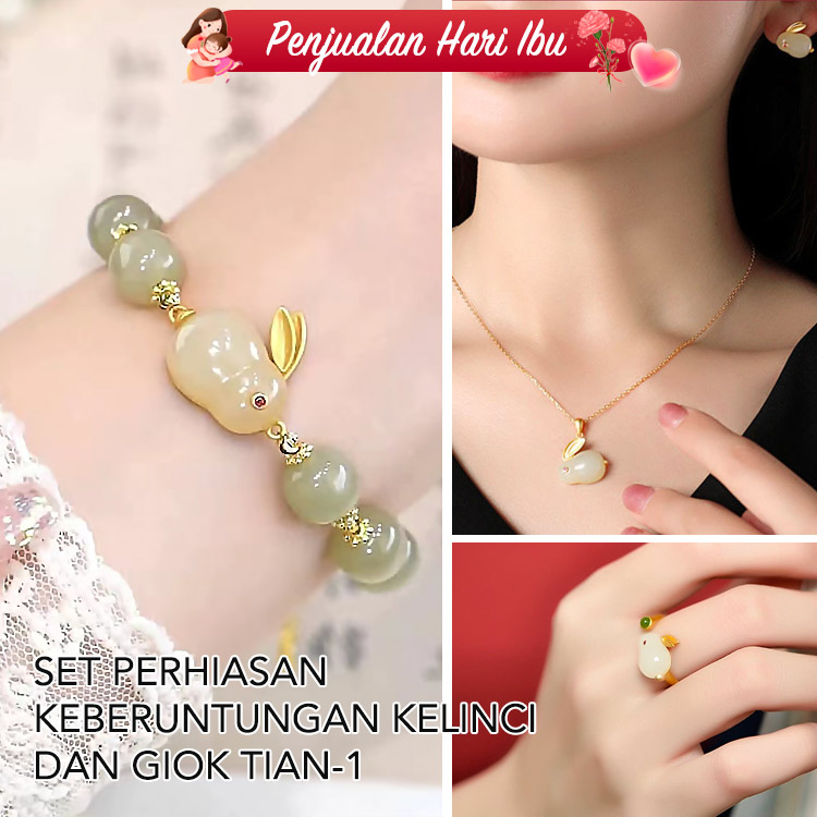 Set perhiasan keberuntungan kelinci dan giok Tian-4pcs hanya Rp 528rb