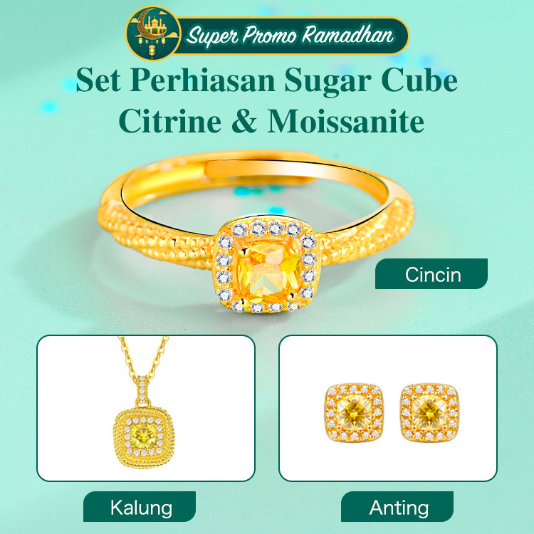 Citrine Gula Batu & Set Perhiasan Berlian-Menarik kekayaan, kemakmuran, dan kesuksesan-Kotak hadiah yang indah sebagai barang gratisan