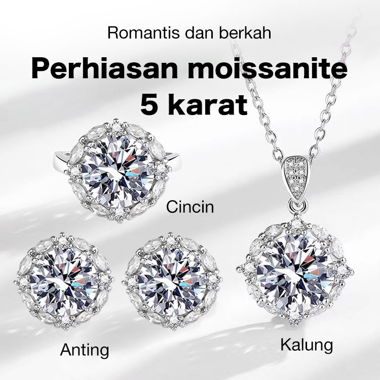 Promosi Ramadhan - Set Perhiasan Moissanite 5 Karat - Sertifikat GRA, kotak hadiah gratis