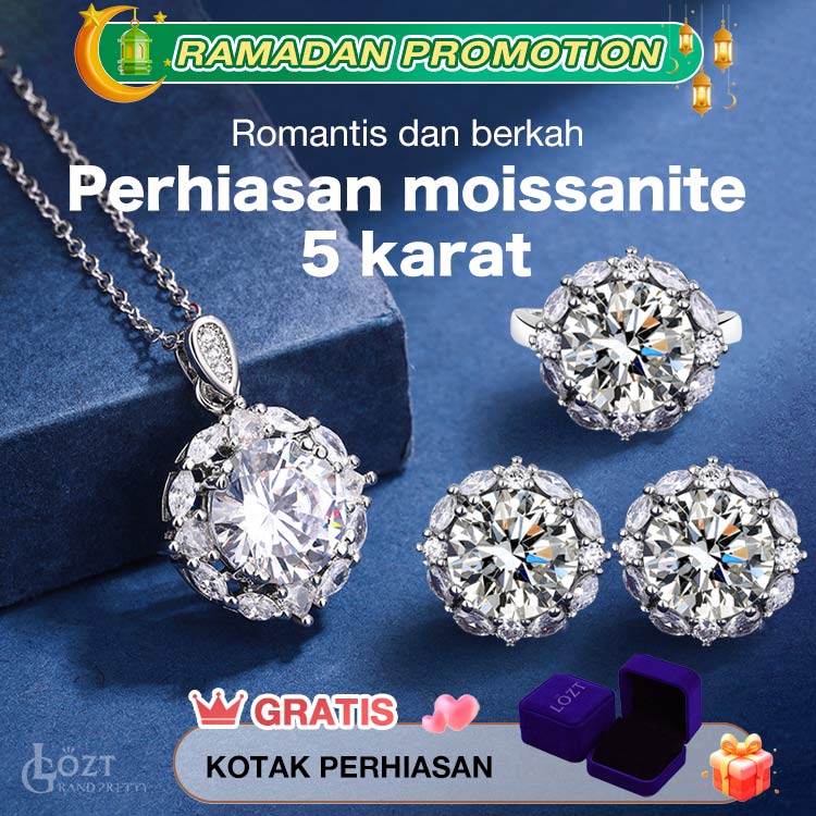 Promosi Ramadhan - Set Perhiasan Moissanite 5 Karat - Sertifikat GRA, kotak hadiah gratis