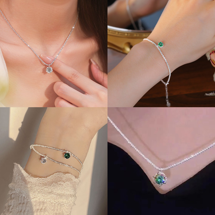 Promosi Ramadhan-Diskon waktu terbatas 30rb - Set Gelang Kalung Moissanite Berkilau - Sertifikat GRA. Kotak perhiasan gratis