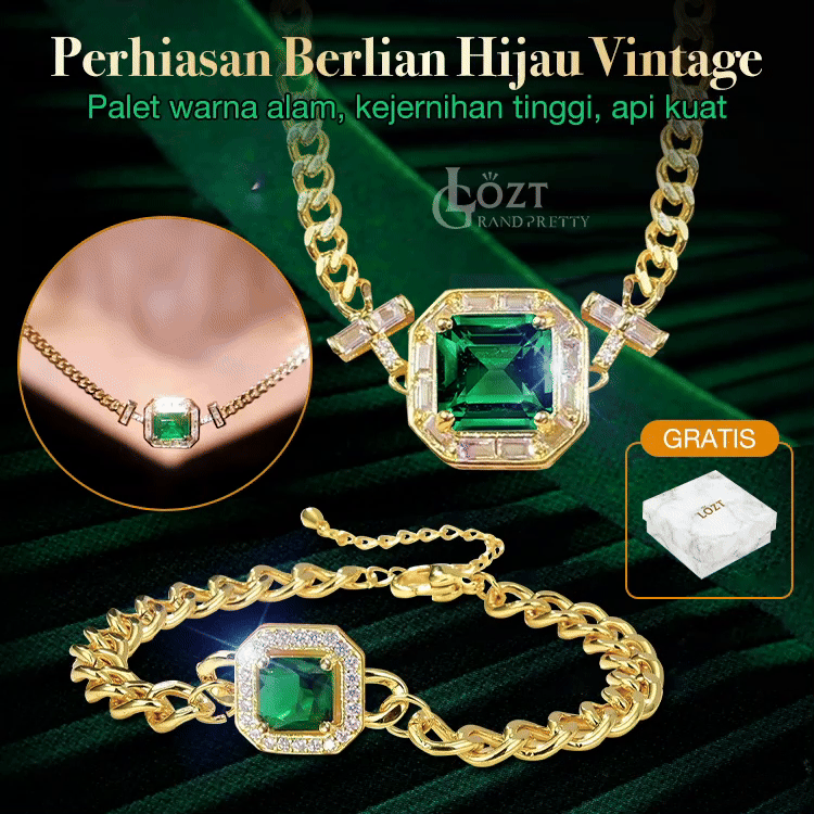 Rangkullah keanggunan abadi - Perhiasan Berlian Hijau Vintage - Kotak perhiasan gratis	