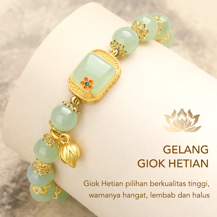 Perhiasan Giok Hetian Giok Teratai Emas 18k Emas-Empat potong set hanya Rp174000 per potong