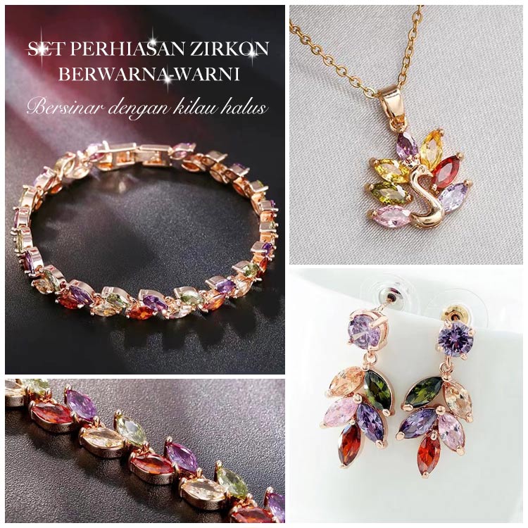 Set Perhiasan Zirkon Berwarna-warni-Tiga potong set hanya Rp183000 per potong