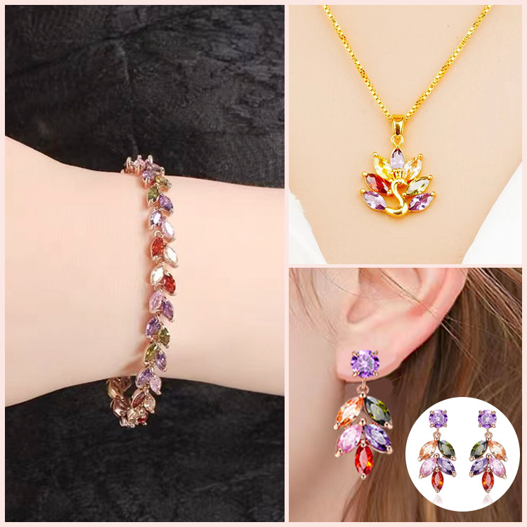 Set Perhiasan Zirkon Berwarna-warni-Tiga potong set hanya Rp183000 per potong