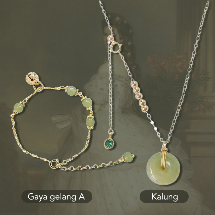 Diskon Warga Senior-2023 Emas 18K Giok Hetian Set Gelang Dan Kalung