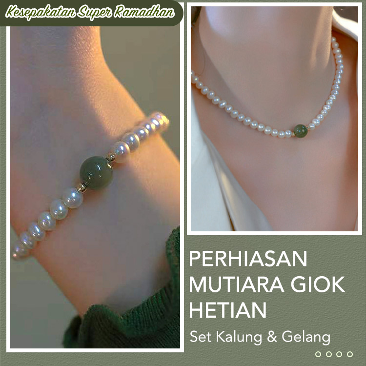 Set Perhiasan Mutiara Giok Hetian -Kalung & Gelang
