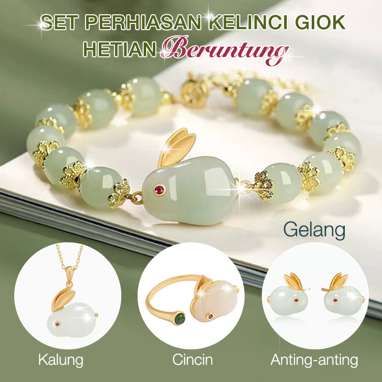 Set perhiasan keberuntungan kelinci dan giok Tian-4pcs hanya Rp 528rb
