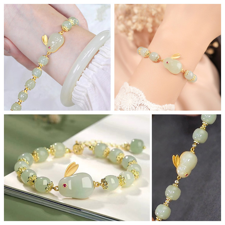 Set perhiasan keberuntungan kelinci dan giok Tian-4pcs hanya Rp 528rb